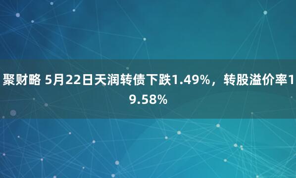 聚财略 5月22日天润转债下跌1.49%，转股溢价率19.58%